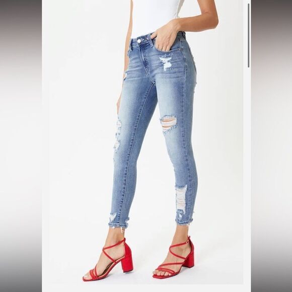 Medium Stone Washed Distressed Ankle Skinnies - Picture 6 of 15